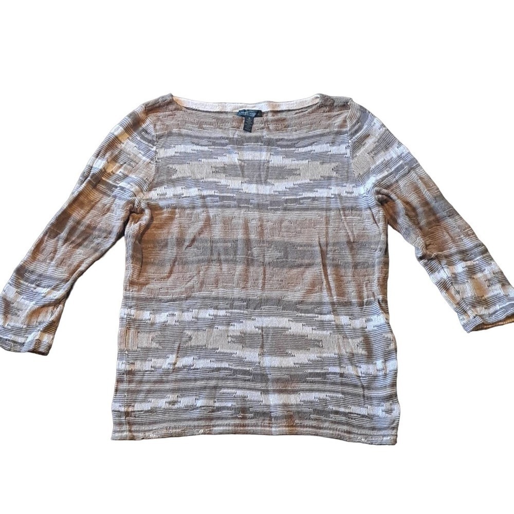 Ralph Lauren Brown and White Long Sleeve Top